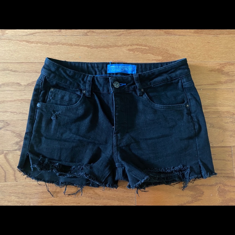 Adidas distressed denim shorts